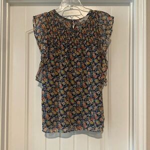 LOFT- Navy Floral Blouse and Skirt Matching Set, women’s size small